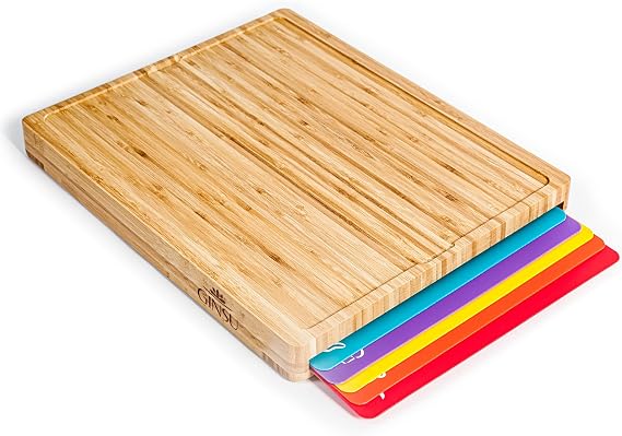 Ginsu Bamboo Cutting Board Set with 6 Mats, Wood Cutting Boards for Kitchen