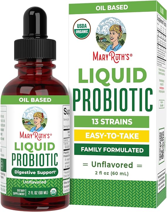 MARYRUTH'S Organic Liquid Probiotic, Gut Health, Travel Essentials, 2oz