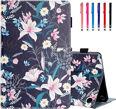 MonsDirect Case for All-New Amazon Fire Max 11 Tablet 13th Generation 2023 Release, 11 Slim PU Leather Stand Cover, Auto WakeSleep with Pen Holder & Card Slots for Fire Max 11, Navy Blue Lily