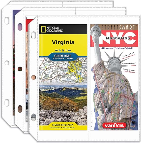 tutata Folded Map Sleeves, Map Protector, 4.5" x 11" Pockets, 20 PCS | Acid-Free, Brochure Holder, Envelopes Page for 3-Ring Binders