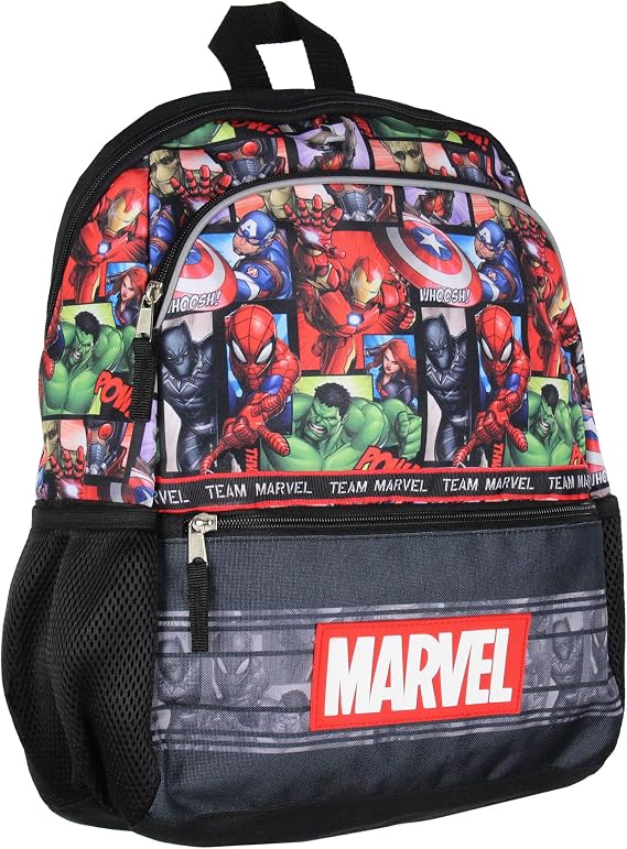 Marvel Avengers Spider-Man Iron Man Captain America Hulk 16" Book Bag School Travel Backpack With Water Bottle Pockets and Adjustable Back Straps