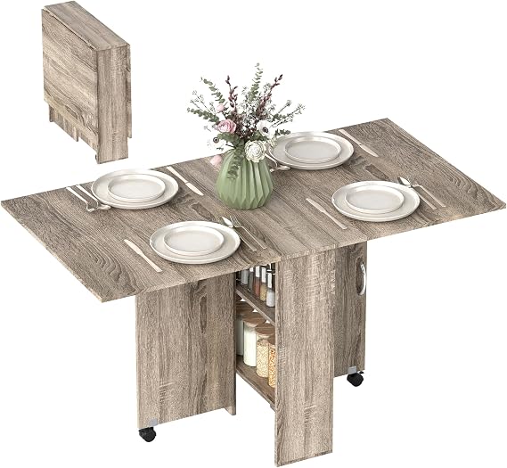 HOMCOM 80-140 cm Folding Dining Table for 4-6 People Drop Leaf, Grey