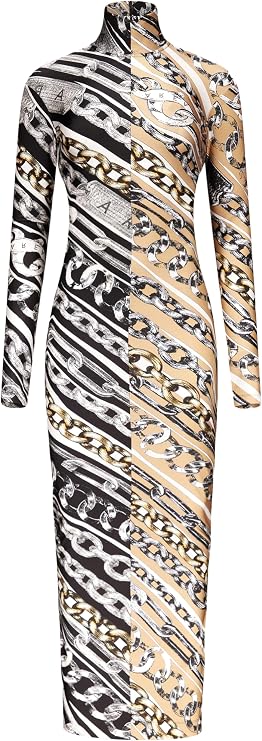 Chain Printed Long Sleeve Maxi Dress