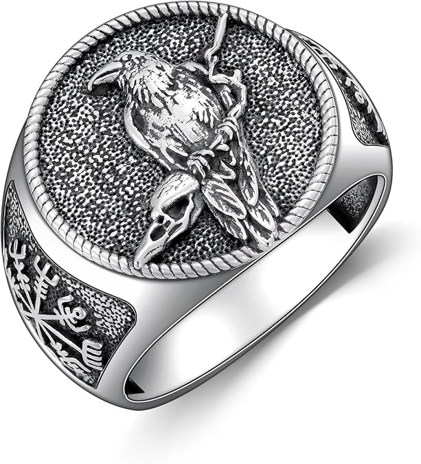 Viking Raven Ring for Men Women 925 Sterling Silver Viking Vegvisir Ring Norse Jewelry for Birthday Christmas