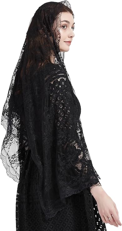 FANFAN Rectangle Floral Tulle Shawl Long Chapel Veil Head Cover Y042