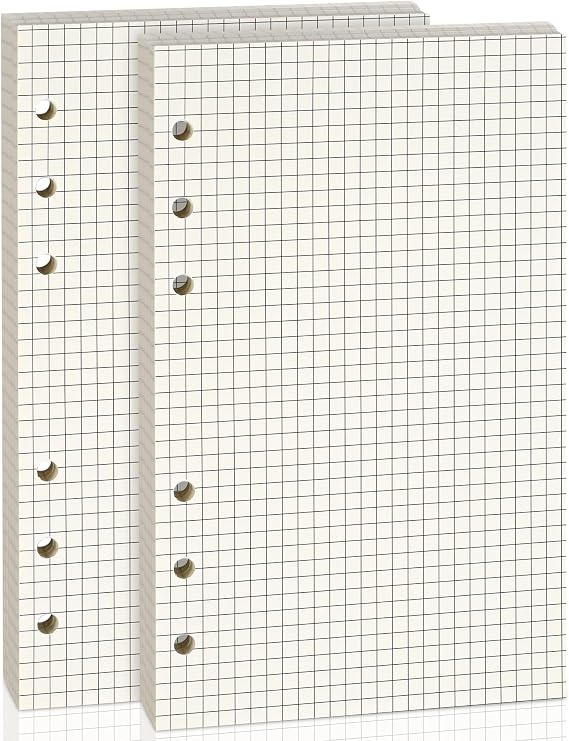 2 Pieces (160 sheets) A6 Grid Refill Paper for A6 6-Ring Binder.Refill Paper 6 Hole/Budget Planner Binder Insert/Refillable Paper/Filler Paper/Binder Paper Lined/Ring Binder Paper.
