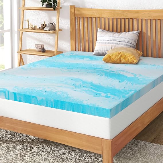 IULULU 3In, 3 Inch Gel Memory Foam Mattress Topper, Queen, CertiPUR-US Certified, Blue