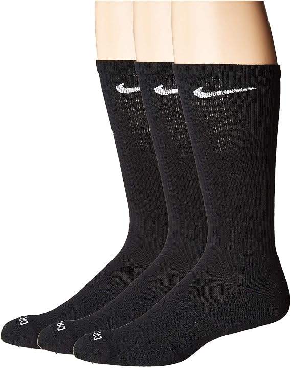Nike Men's Everyday Plus Cushioned Training Crew Socks 3 Pack, Black, 8-9.5