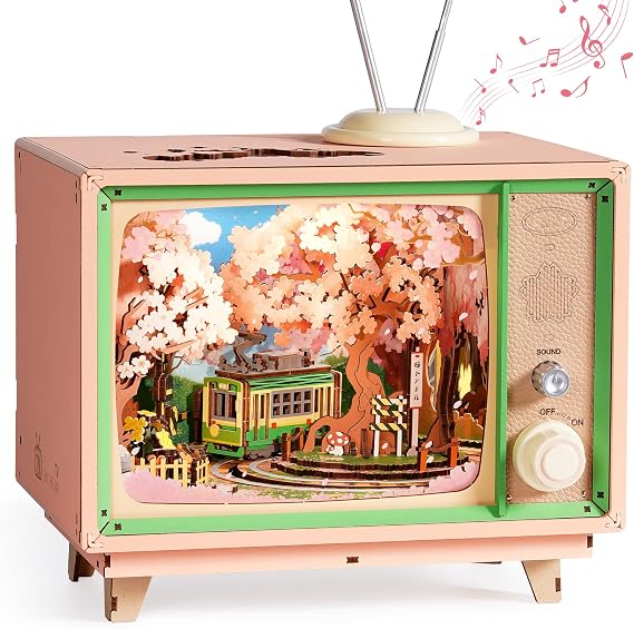 ROBOTIME 3D Wooden Puzzles for Adults DIY Miniature House Kits Music Box for Family Japanese Cherry Blossom Tree for Creative Gifts (Sakura Dreamy Tour)