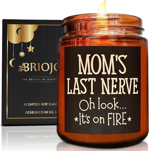 Funny Gift for Mom - Mom's Last Nerve Candle - Best Mom Gifts for Birthday Mothers Day - Relaxing Calming Stress Relief Gifts for Women Wife - Lavender Vanilla Scented Soy Jar Candle for Home