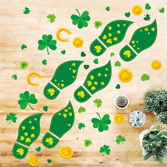 516 PCS St. Patricks Day Floor Decals, 36 Pairs Leprechaun Footprint Stickers Shamrock Gold Coin Labels Removable with No Residue for Holiday Decals Decoration Party Supplies Reward Gifts (12 Sheets)