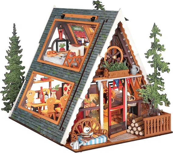 Rolife A-Frame Cabin Miniature House Kit with LED Lights