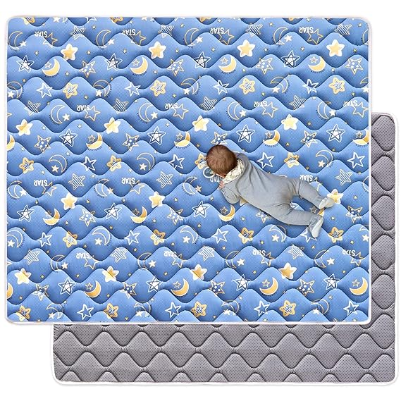 79" X 71" Foldable Baby Play Mat, Odorless Premium Foam Microfiber Floor Mat, Hypoallergenic NonSlip Washable for Infants Toddlers, Playpen, Tummy Time & Travel