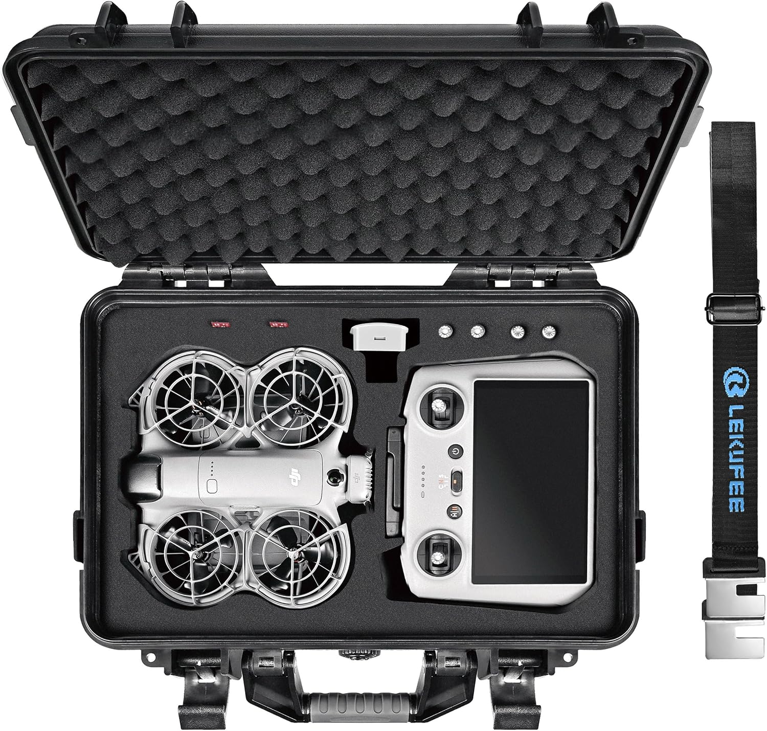 LEKUFEE Waterproof Hard Carrying Case for DJI Neo 2, Fly More Combo, DJI RC 2/RC N3, Battery(5 pcs), Charging Hub, and Other Accessories(Case Only)