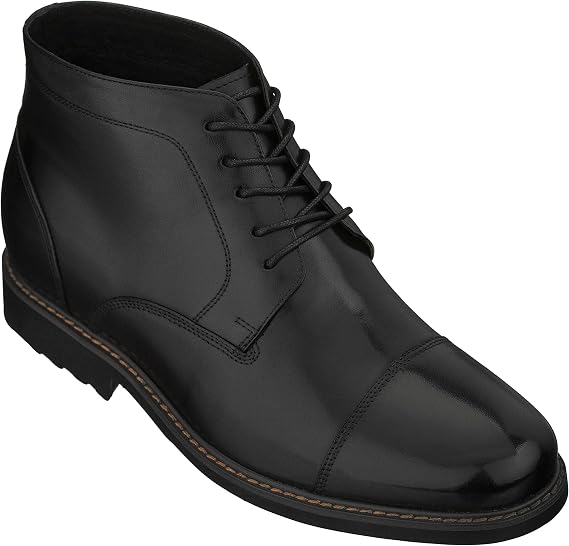CALTO Men's Invisible Height Increasing Elevator Shoes - Black Premium Leather Lace-up High-top Ankle Boots - 3.2 Inches Taller - Y41080- Size 6 D(M) US