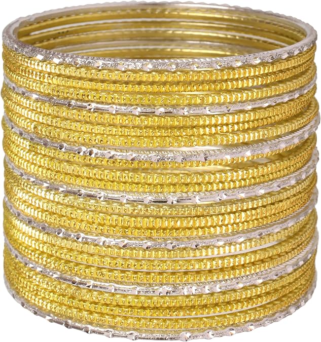 Touchstone "Colorful 2 Dozens Bangle Collection Indian Bollywood Golden Flakes Exotic Textured Colorful Designer Jewelry Bangle Bracelets Set of 24 in Gold Tone for Women.