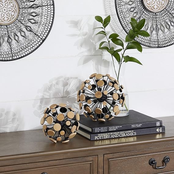 Deco 79 Metal Geometric Sculpture, Set of 2 7", 5"W, Brown