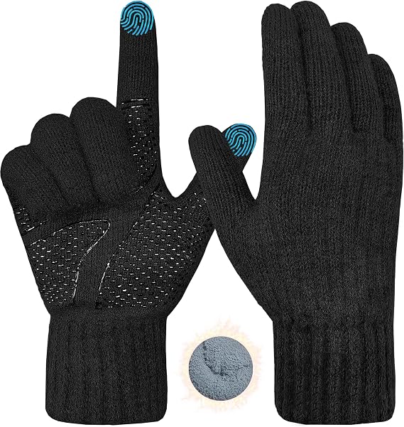 ehsbuy Thermal Winter Gloves Men Women Touchscreen Anti-Slip Wool Warm Fleece Lined Knit Elastic Cuff Gloves Gifts for Running Hiking Cycling