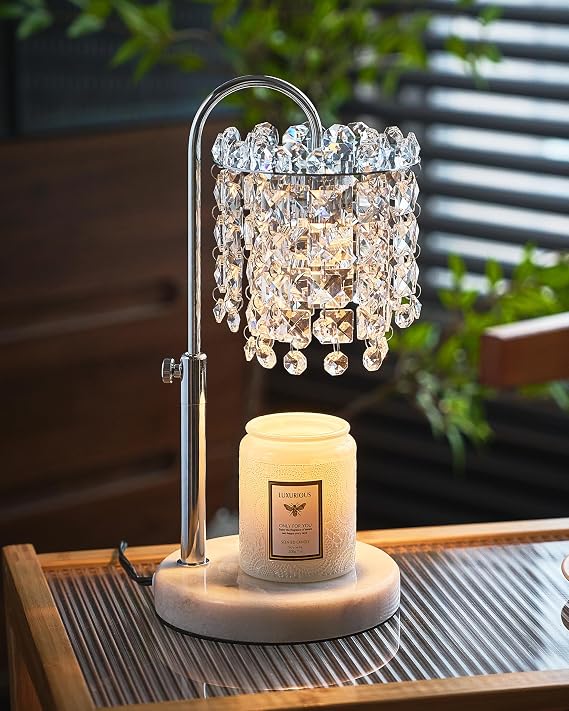 Candle Warmer Lamp with Timer Dimmer Adjustable Height Candle Warmer with Marble Base for Jar Candles, Crystal Candle Lamp with 3 Bulbs for New Home Decor, Women Mom Christmas Birthday Gifts, Silver