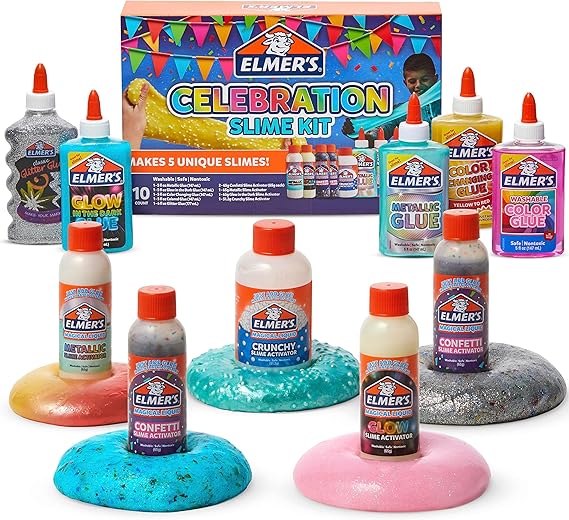 Elmer's Celebration Slime Kit, Complete Slime Supplies, Includes Assorted Magical Liquid Slime Activators and Liquid Glues, 10 Count - Kids Activity, Creative Fun, Arts & Crafts (Pack of 2)