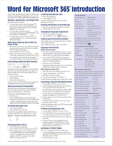 Word for Microsoft 365 (Office 365) Introduction Quick Reference Guide - Windows Version (Cheat Sheet of Instructions, Tips & Shortcuts - Laminated Card)