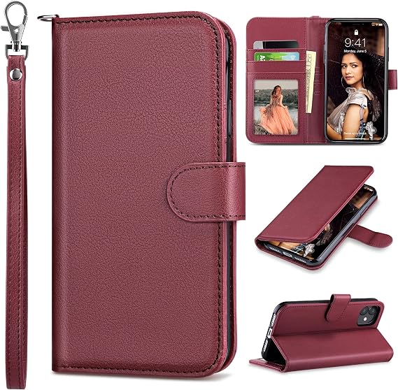 ULAK Compatible with iPhone 11 Wallet Case for Women, Burgundy