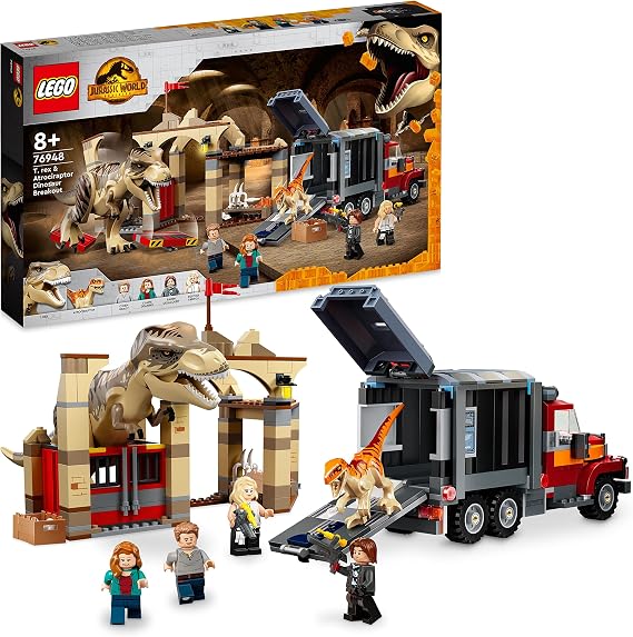 LEGOÂ® Jurassic World T. rex and Atrociraptor Dinosaur Escape Toy Making Set for Children Ages 76948-8 and Over (466 Pieces)
