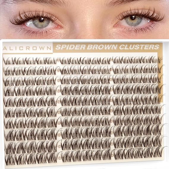 Spider Lash Clusters Brown Eyelash Clusters Breeze Wispy Cluster Eyelash Extensions Natural Lash Extensions D Curly with Invisible Band 8-14MM Individual Lashes 150Pcs Brown Eyelashes