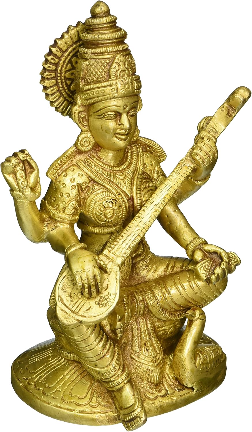 Devi Saraswati Playing Veena - Brass Statue