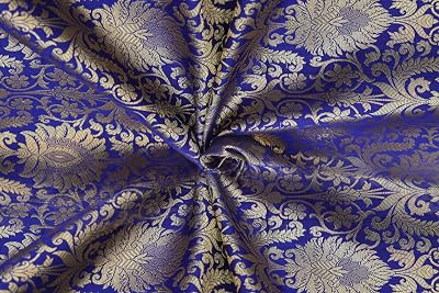 TRILOKI Blue Banarasi Blended Silk Brocade Banarasi Blended Silk Brocade DIY Arts & Crafts, Sewing, Wedding Dress, Crafts, Inches 44 by The Yard