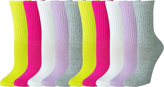 Amazon Essentials Women's Cotton Cushioned Crew Socks, 10 Pairs