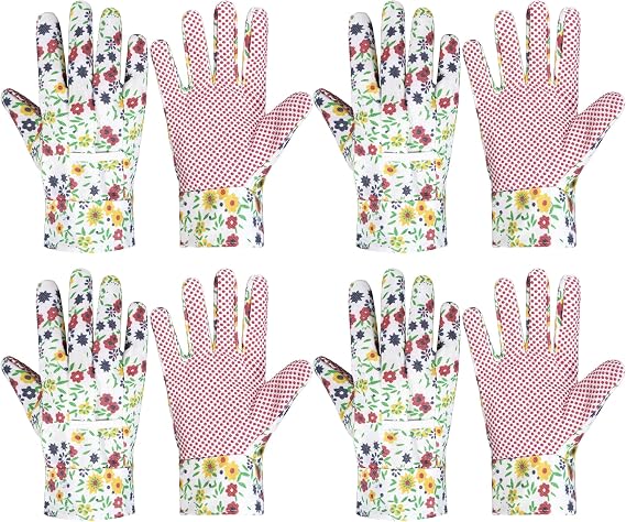 HANDLANDY 4 Pairs Womens Gardening Gloves, Garden Gloves for Women | Ladies Cotton Soft Jersey Garden Gloves with PVC Dots, Floral Yard Work Gloves, Ideal Gardener Gifts