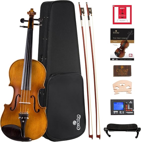 Cecilio 1/2 Size Acoustic Violin, Solid Spruce Top Maple Body Beginner Set