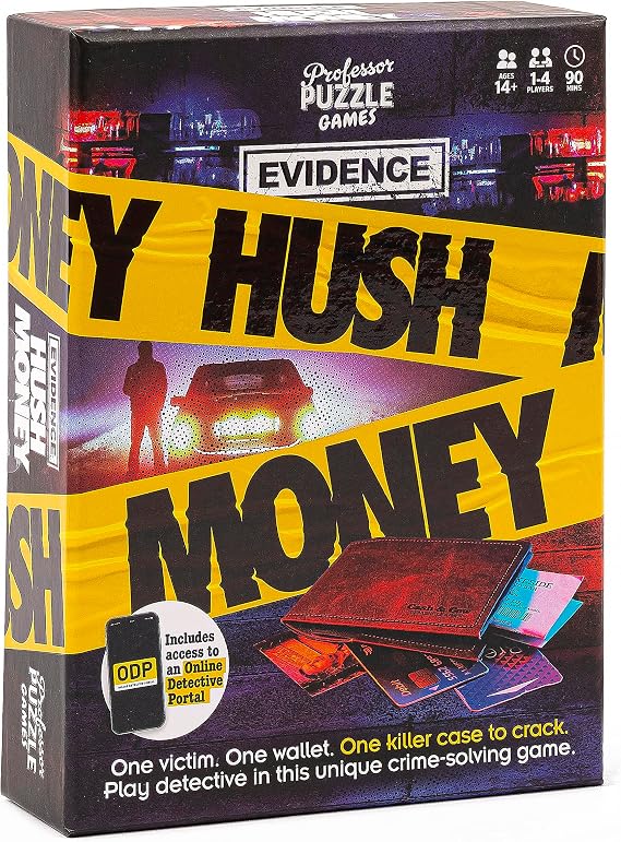 Professor Puzzle Hush Money Murder Mystery Game | Immersive Crime-Solving Experience with Interactive Online Detective Portal | Deduction Board Game for 1-4 Players, Ages 14+
