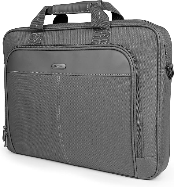 Targus 15-16 Inch Classic Slim Laptop Bag, Gray - Ergonomic Briefcase and Messenger Bag - Spacious Foam Padded Laptop Bag for 16" Laptops and Under (TCT027US)