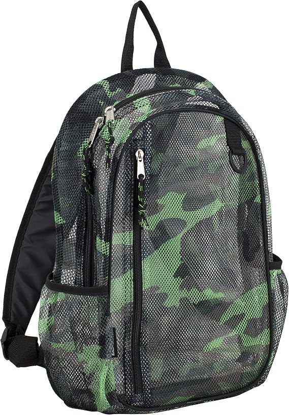 Eastsport Gym Mesh Backpack See Through Semi Transparent with Adjustable Straps for Work, Travel, Security, Swimming and Beach - Camo/Black