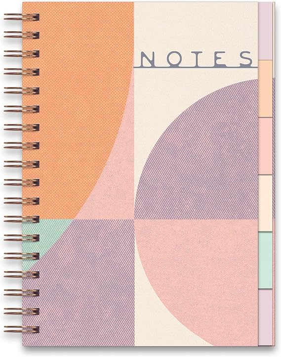Studio Oh! Edith Notebook, 6.8" x 9.3" Hardcover Cute Daily Journal for Work, School, Spiral Binding, Tabs, 6 Color Coded Sections, 192 Pages, Lined, Dotted, Graph, 100 GSM Paper Weight, Find Balance