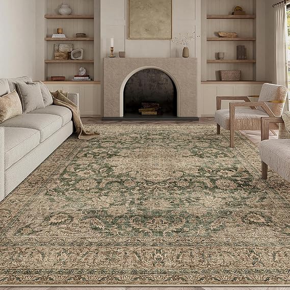 HUGEAR Vintage Rugs Living Room Rug 200x300cm Green Washable Carpet