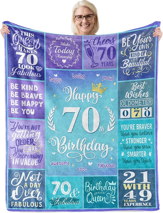 Happy 70th Birthday Decorations Idea - Female 70th Birthday Blanket Gifts 60'X50'