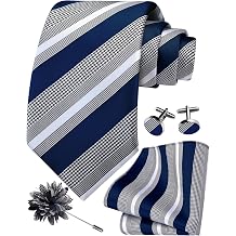 Gusleson 8cm Striped Tie Set for Men Necktie Lapel Pin Pocket Square Cufflinks Set for Men