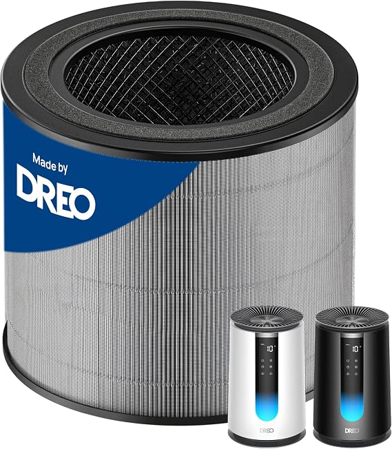 DREO Air Purifier 338/338S (DR-HAP008/008S) Genuine Replacement Filter, Supports HEPA Sleep Mode, 3-in-1 Activated Carbon Filter for PM2.5, Smoke, Odor, Dust & Pollen,1 Pack (Replacement Filter Only)