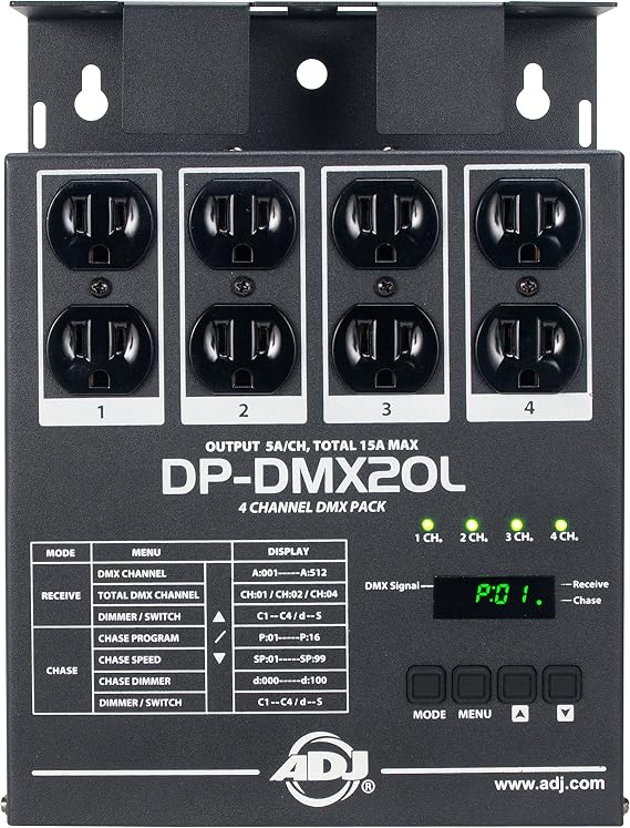 ADJ Products DMX20L 4-Channel Universal DMX Dimmer/Switch Pack, Compact and Portable. 600 watts per ch 15A max