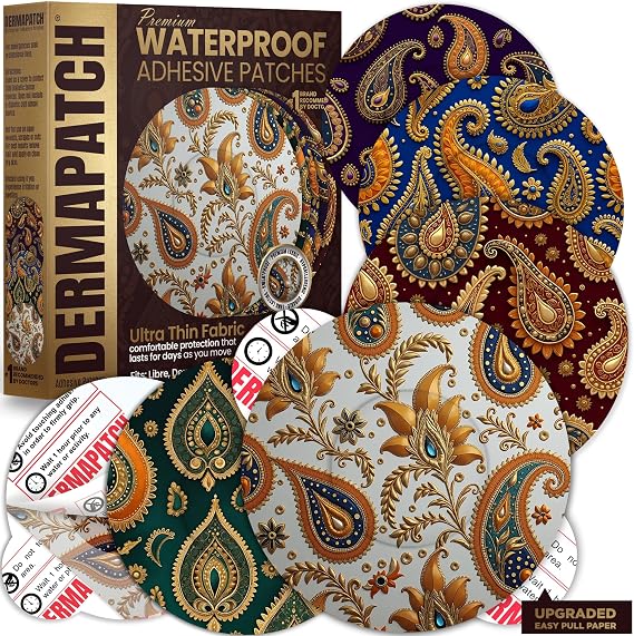 Libre 3 Sensor Covers Waterproof - 20 pcs Adhesive Patches for Libre 3,Dexcom G7, Lingo, Stelo. Easy-Peel Pull Paper, CGM Sensor Tape for 14 Days, Ultra-Thin, Durable - Luxury Paisley
