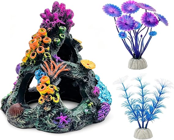 Fish Tank Decorations, Coral Reef Aquarium Decor Ornaments, 2 Aquarium Plants for Fish Tank Decoration Accessories