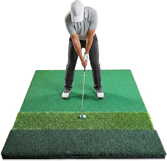 TriZone Ultimate - 6x4 ft Ultra Premium Tri-Turf Golf Hitting Mat | Nylon Fairway, 15mm NBR Base | Indoor/Outdoor Practice Mat for Simulator | 9 Tee Holes + Tees | Extra Large Durable Golf Mat