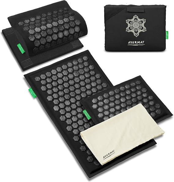 Acupressure Mat and Pillow Set - Full Body Acupuncture Mat Black | Premium Eco-Friendly Linen and Coconut Fiber Mat. Ideal for Full Body Pain Relief, Stress Reduction & Muscle Relaxation.