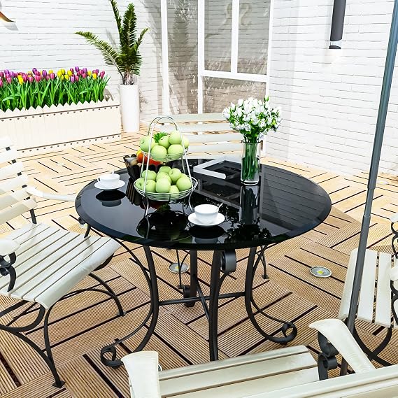 36'' Round Tempered Glass Table Top Black Glass 1/2" Thick Beveled Polished Edge, Glass Table Tops Useful for Replacement, Tabletop Protector, Patio, Dining, Coffee Table, Desk