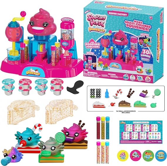 Snackipoos スクイッシュファクトリープレイセット – 子供用DIYスクイッシーメイキングキット 専用Axolotl'Poos4個、アクティビティステーション3個、Squishfettiカスタマイズ&プレミアムゴールドモールド付き