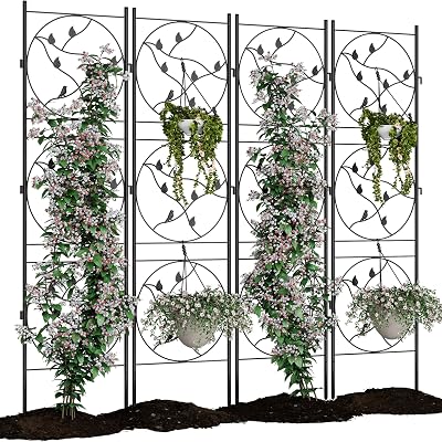 4 Pack 72x20In Garden Trellis for Climbing Plants Outdoor, Black Metal Iron Trellis for Vegetables, Vines, Flowers - Plant Trellis Outdoor, Patio & Garden Decor