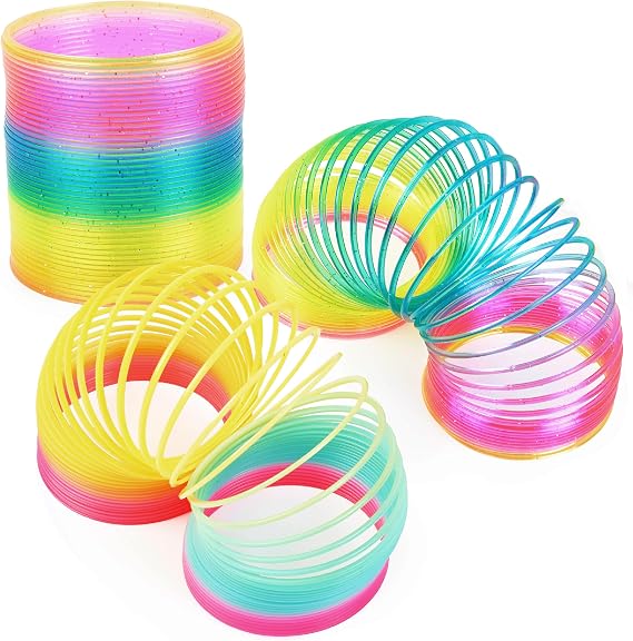 THE TWIDDLERS 3 Large Rainbow Spring Toys for Kids, Plastic Coil Slinky Fidget Toy, Party Bag Fillers & Goody Bag Gifts for Boys and Girls - 9 cm